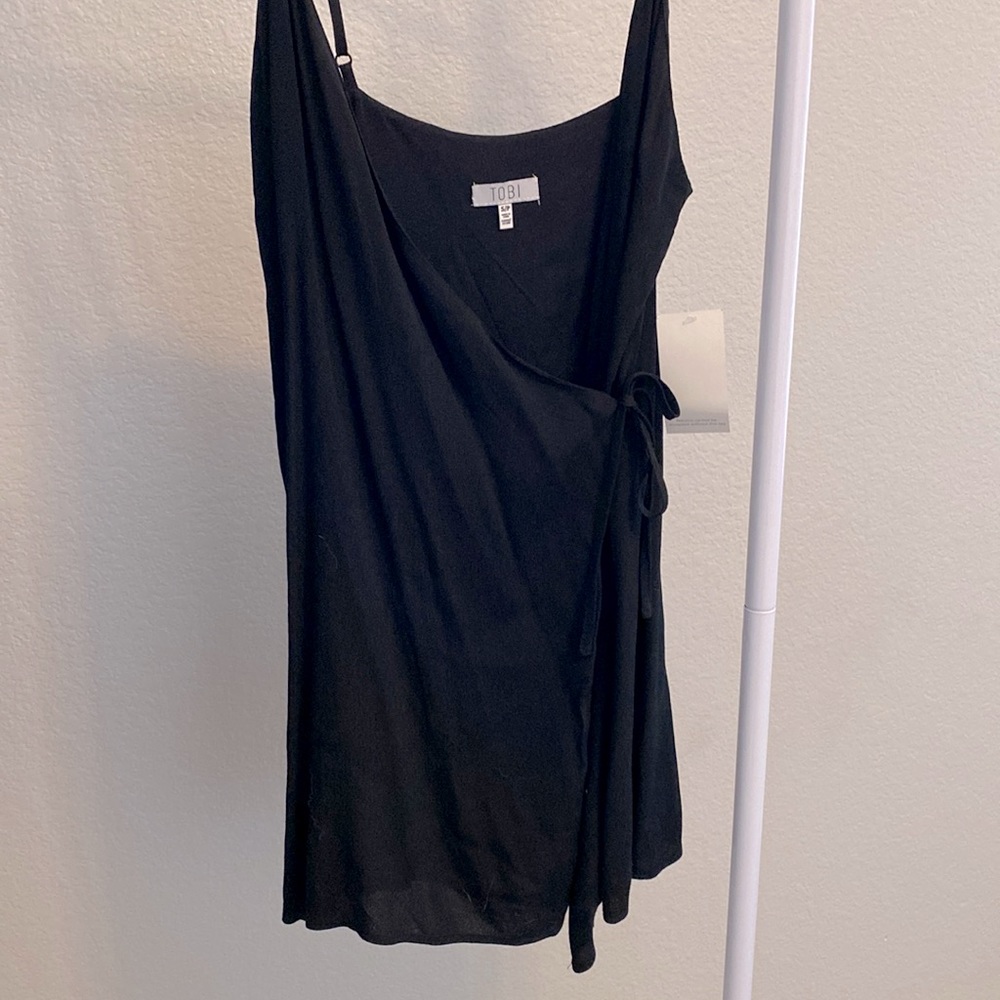 Black cross body mini dress